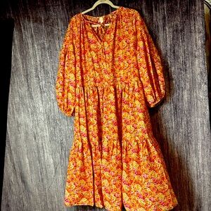 H&M Orange and Red Tiered Ruffled Sundress